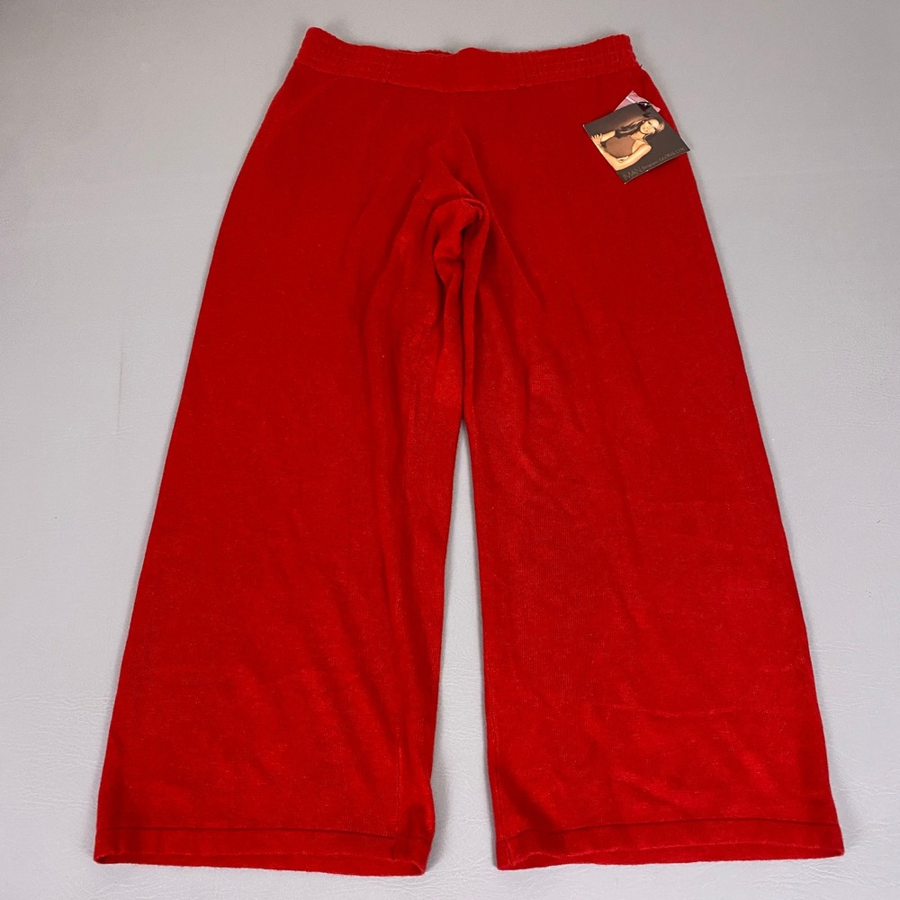IMAN Global Chic Wide Leg Pants Women's Large Petite Red Knit Stretch Waist NEW